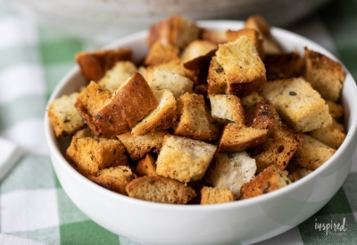homemade croutons in bowl.