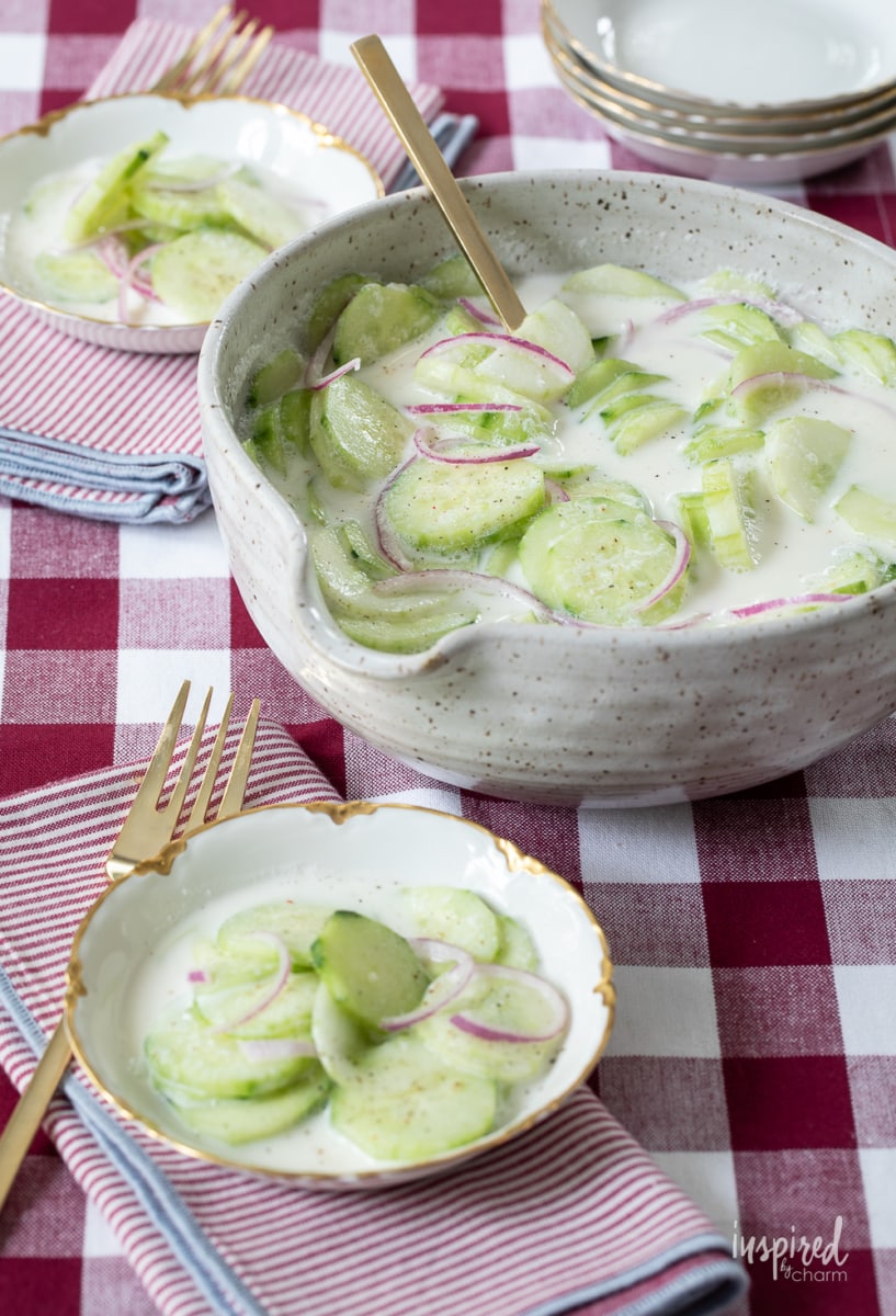 Creamed Cucumber Salad in bowls. 