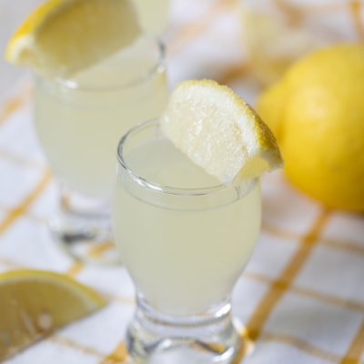 lemon drop shot in glass.