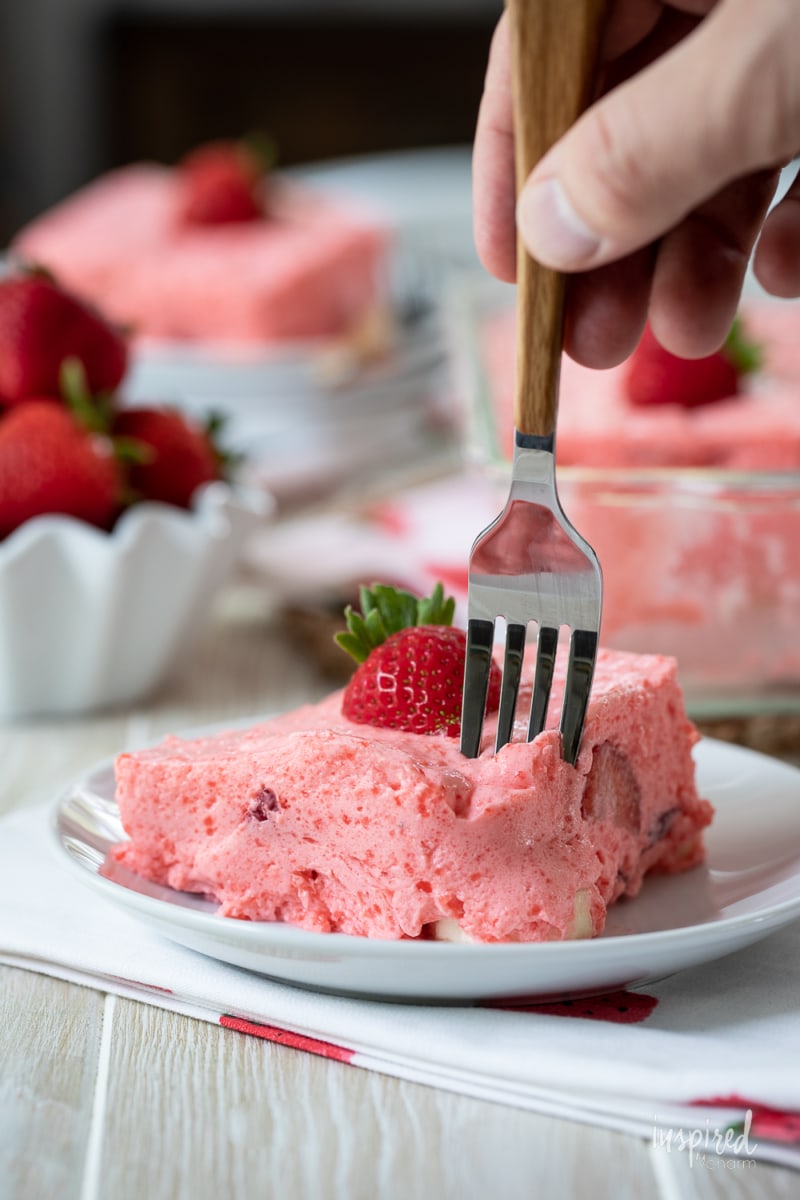 fork into strawberry jello salad.
