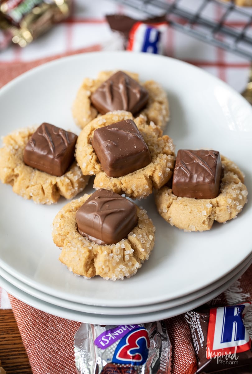 Peanut Butter Candy Bar Cookies on plate. 