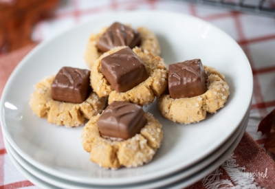 Peanut Butter Candy Bar Cookies on plate.