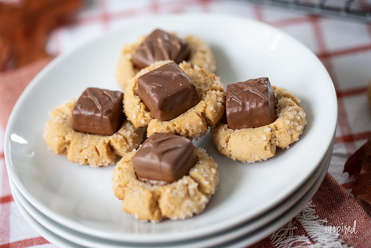 Peanut Butter Candy Bar Cookies on plate.