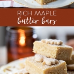 rich maple butter bars on a plate and platter.