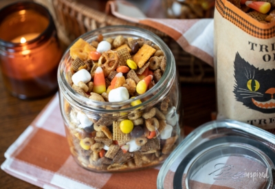 Sweet and Salty Fall Snack Mix in a jar.