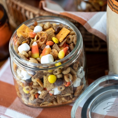 Sweet and Salty Fall Snack Mix in a jar.