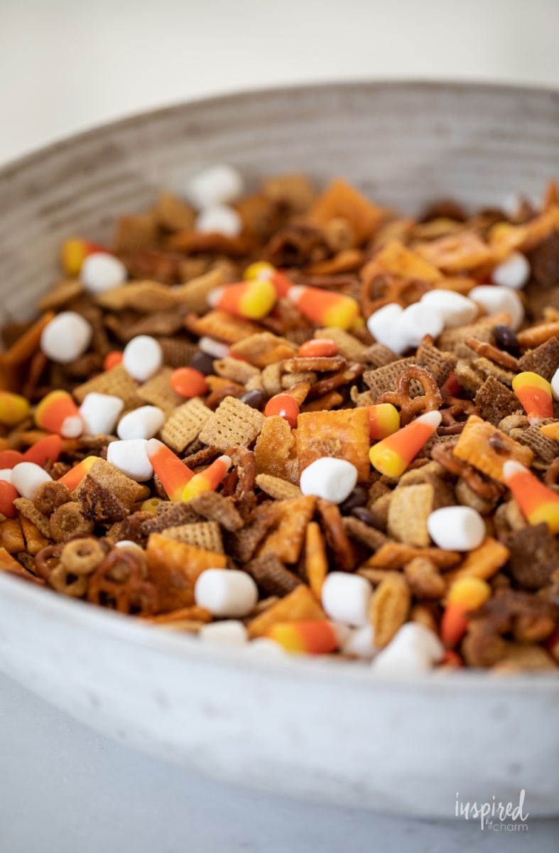 Sweet and Salty Fall Snack Mix in a bowl.