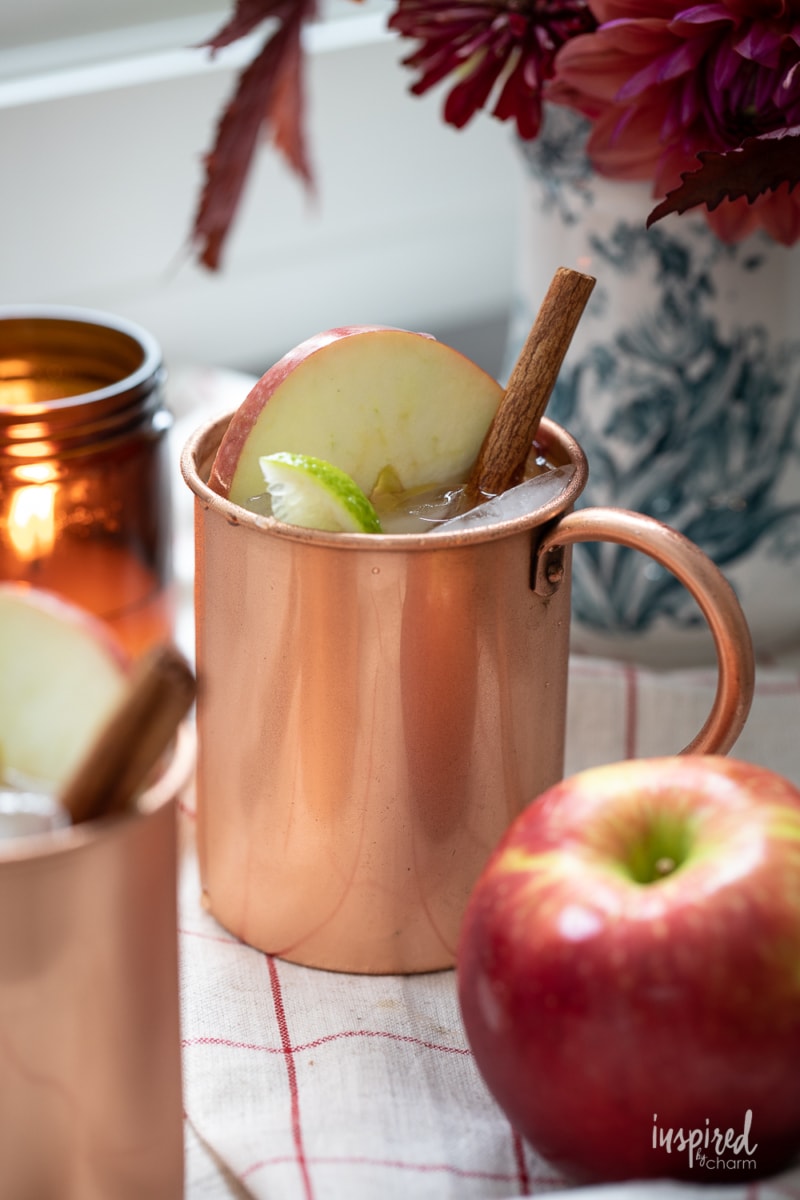 Caramel Apple Cider Moscow Mule in copper mug.