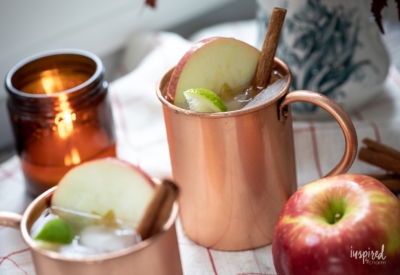 Caramel Apple Cider Moscow Mules in copper mugs.