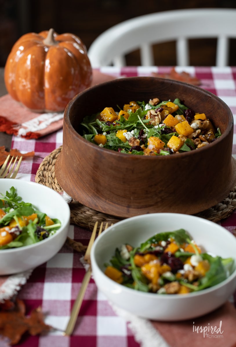 Butternut Squash Fall Salad Recipe in bowls on table.