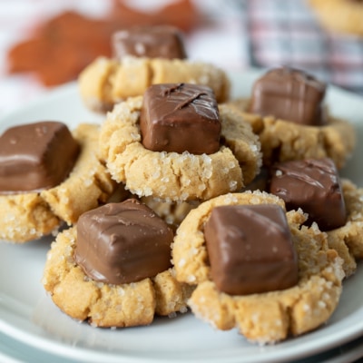 Peanut Butter Candy Bar Cookies on a plate.