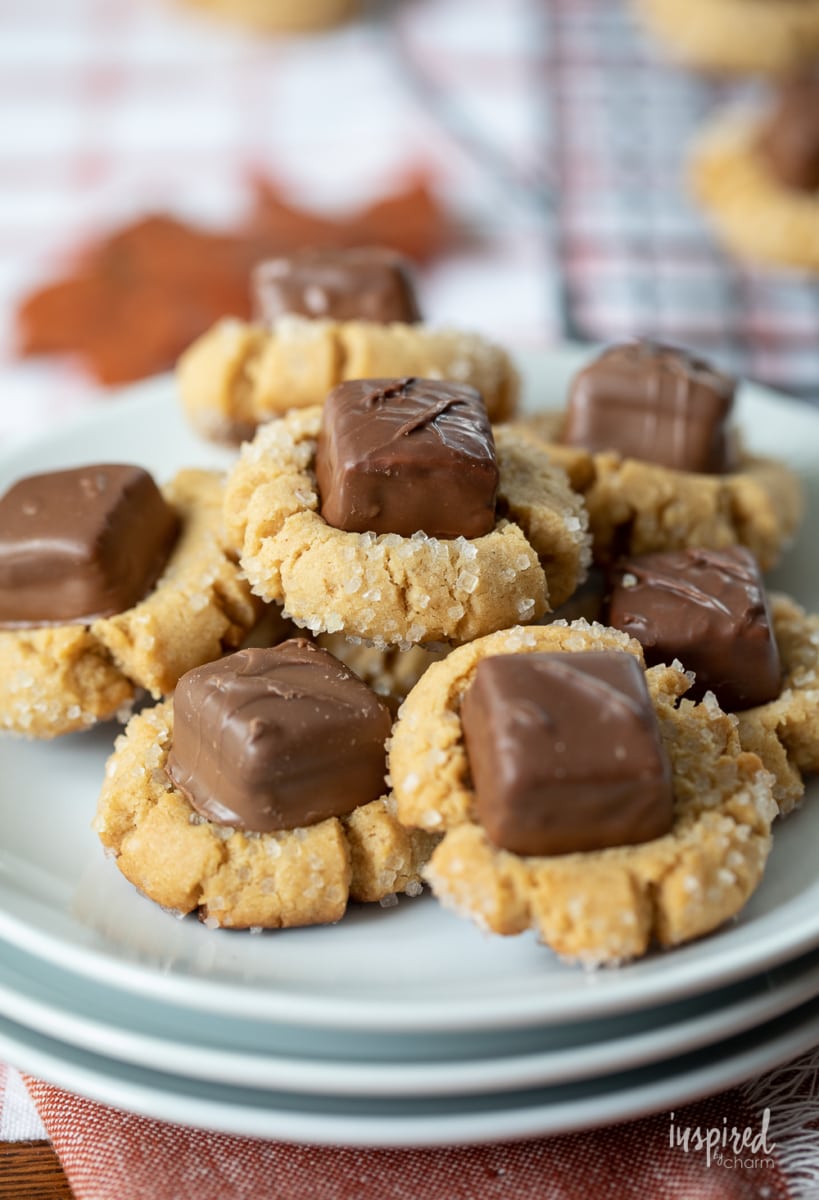 Peanut Butter Candy Bar Cookies on a plate. 
