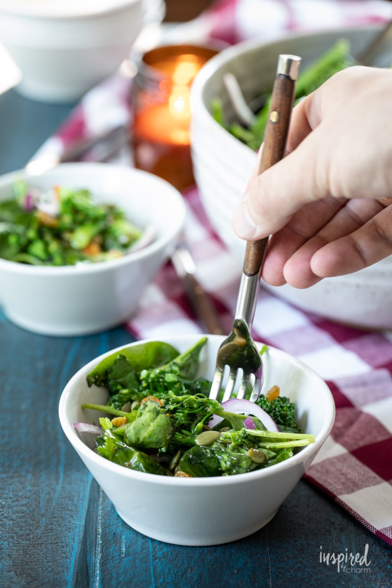 Broccolini Salad served in a bowl.