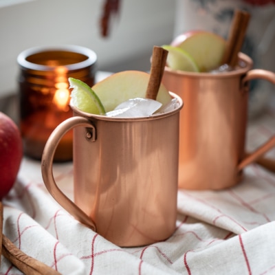 Caramel Apple Cider Moscow Mules in copper mugs