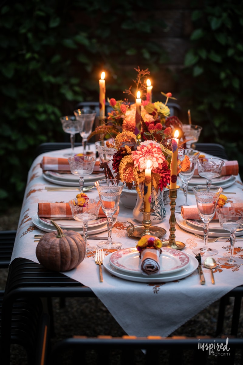 outdoor fall table at night.