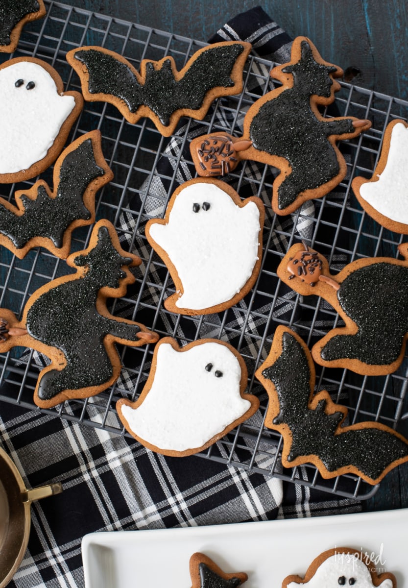 Gingerbread Halloween Cookies on a cooling rack.