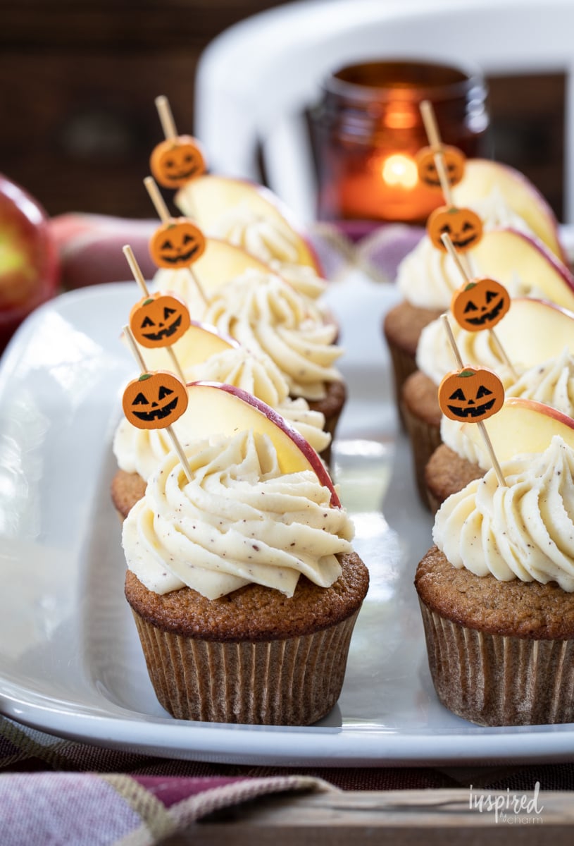 Applesauce Cupcakes on a platter for halloween.