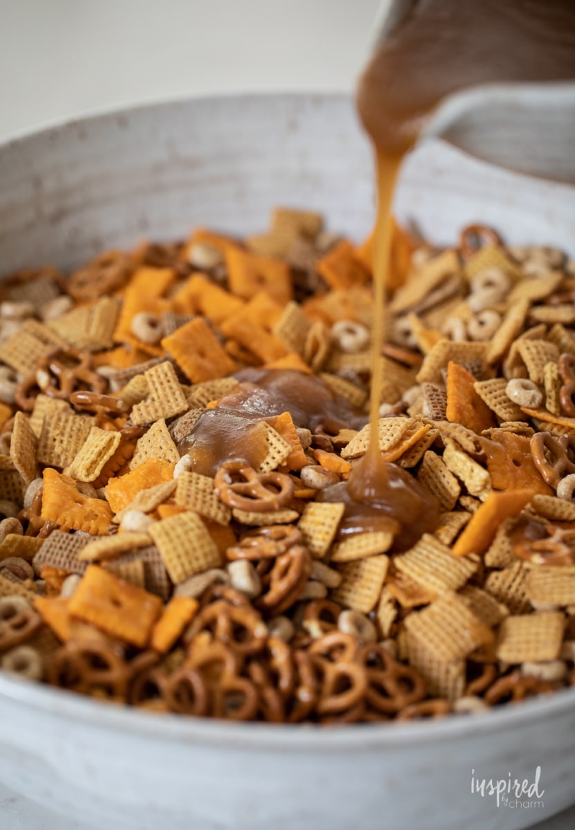 making Sweet and Salty Fall Snack Mix.