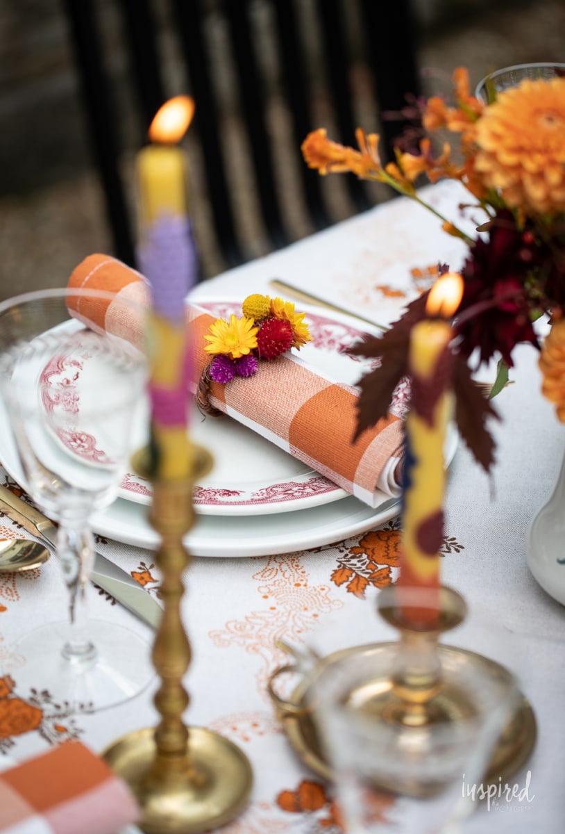 close up of napkins on  fall table. 