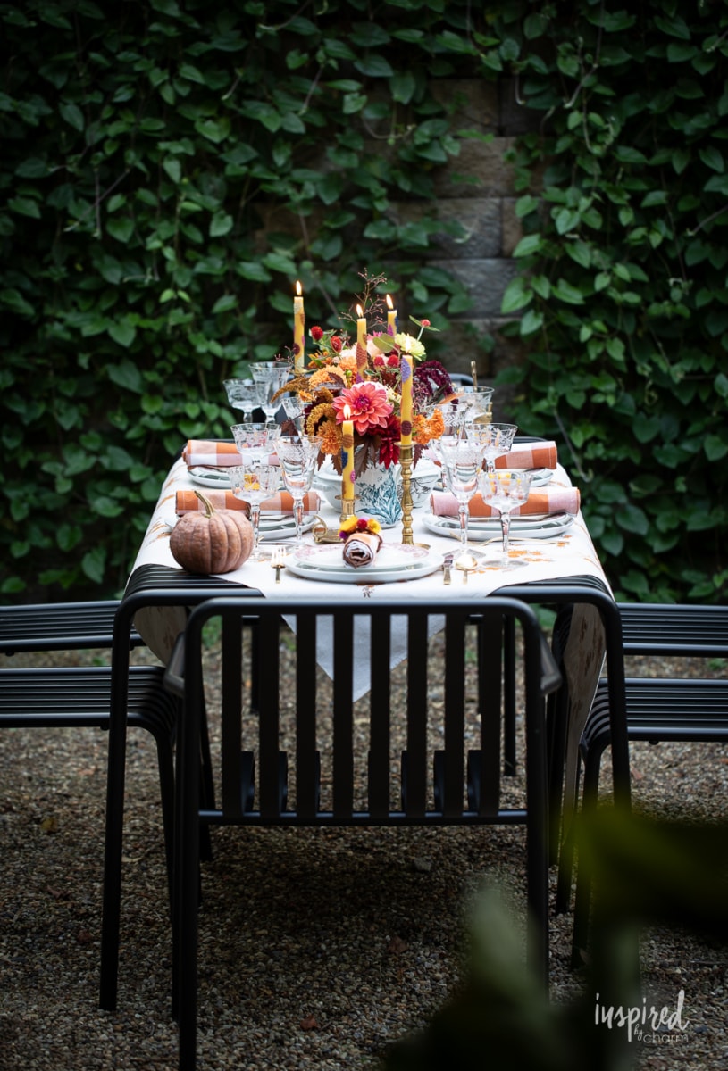 table set up outside for fall. 
