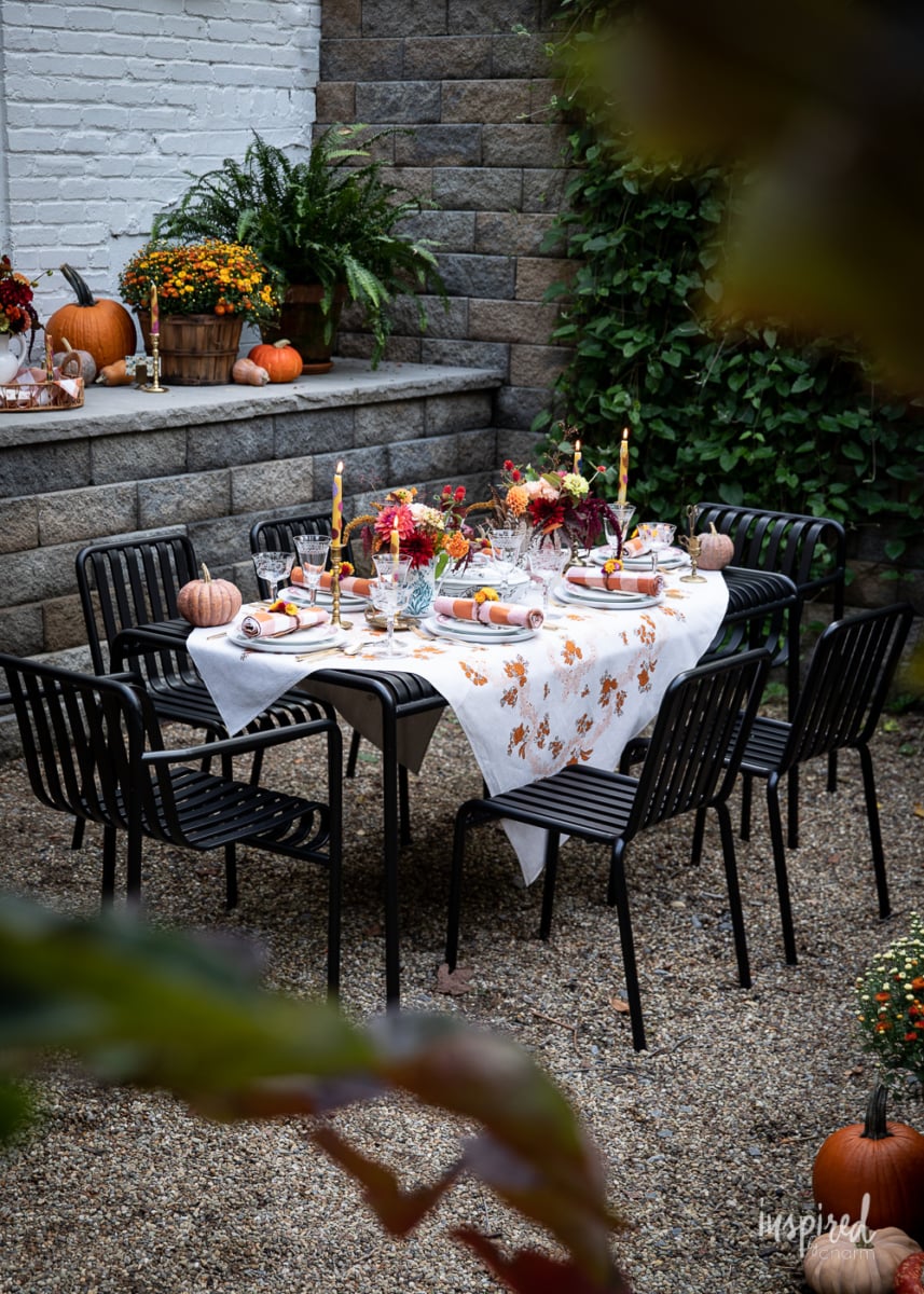 Vintage-Inspired Fall Tablescape set outside.