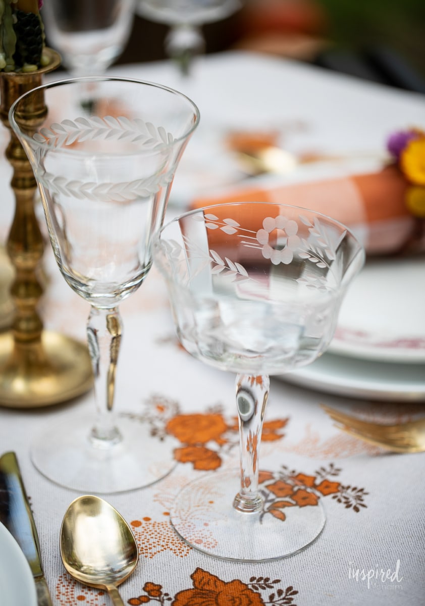 glassware on Vintage-Inspired Fall Tablescape.