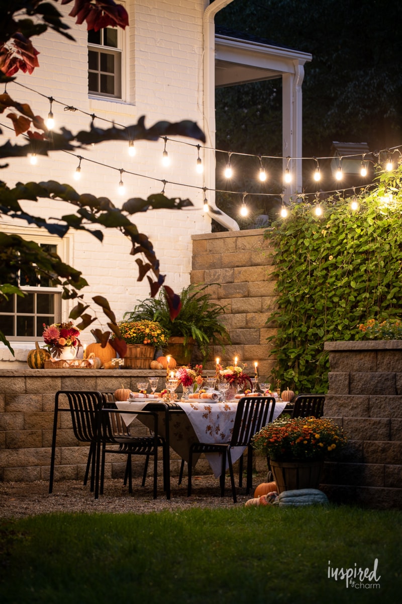 outdoor fall table at night.