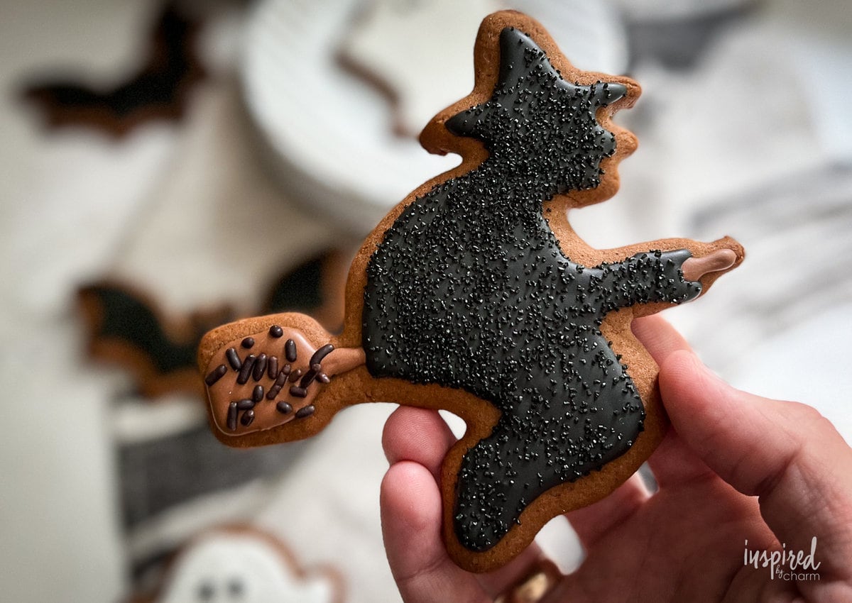 witch shaped Gingerbread Halloween Cookie.