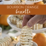 Bourbon Orange Biscotti on a small cake stand.