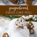 Gingerbread Swiss Cake Roll on a plate.