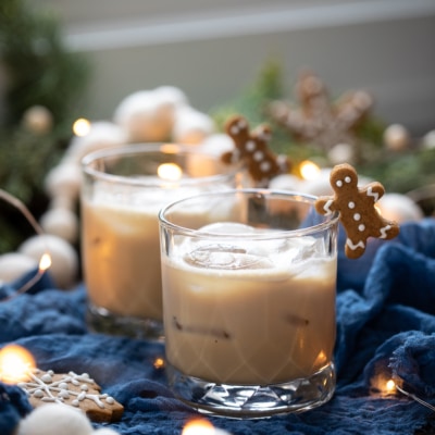 Gingerbread White Russian with gingerbread man garnish.