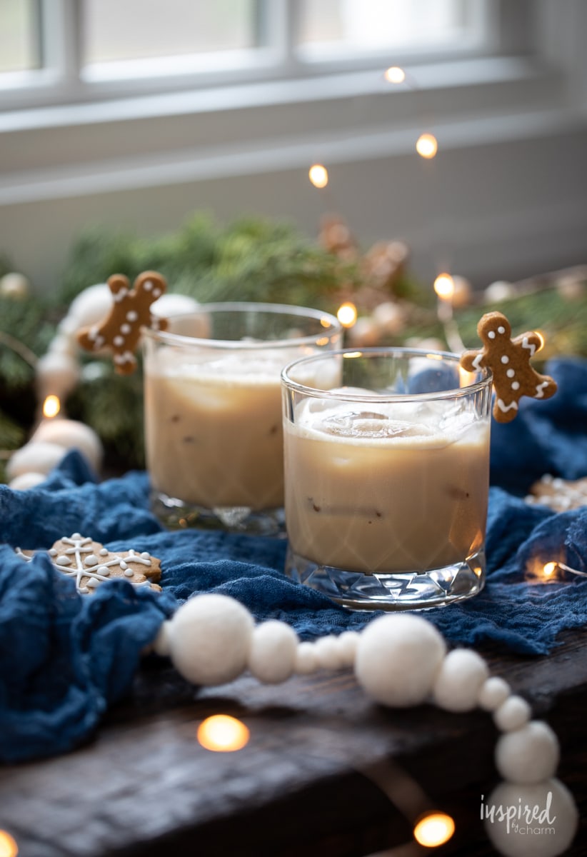 Gingerbread White Russian with gingerbread man garnish.