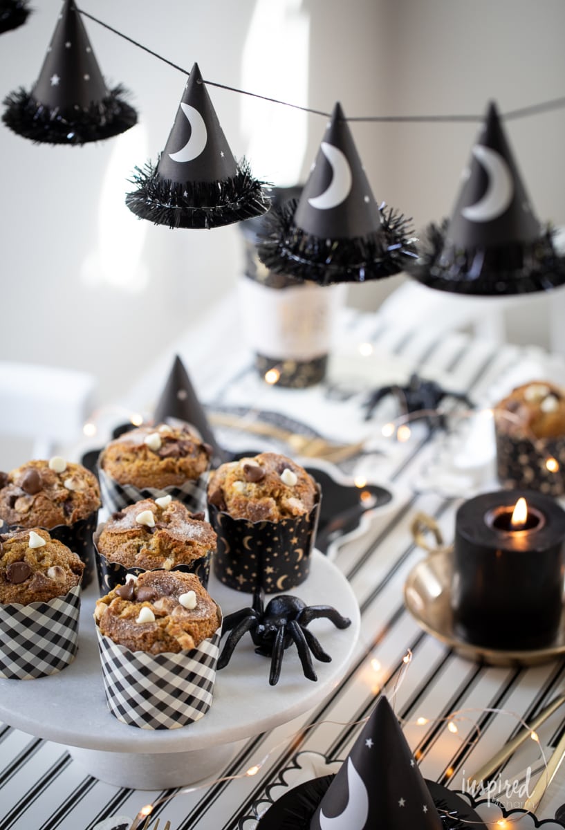 halloween decorate on table with muffins.