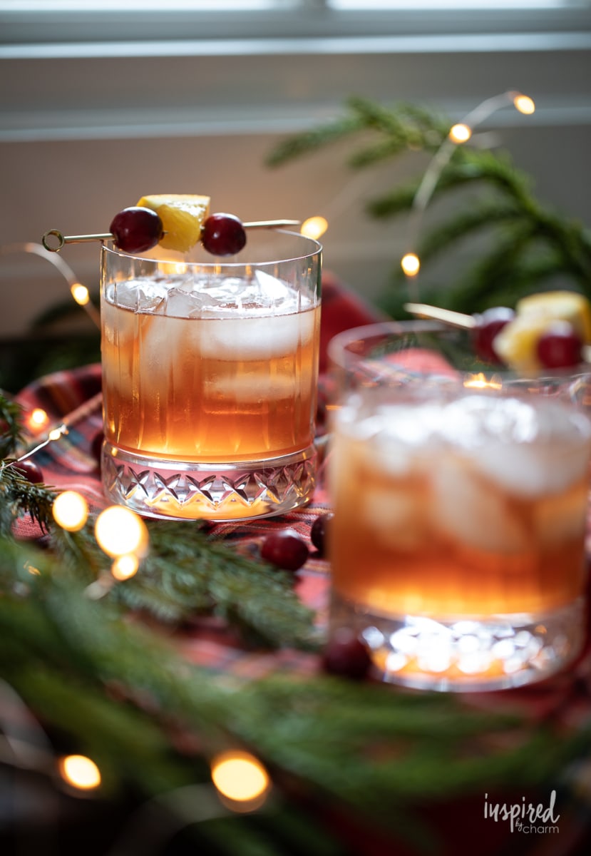 Cranberry Rye Holiday Cocktail in a rocks glass.