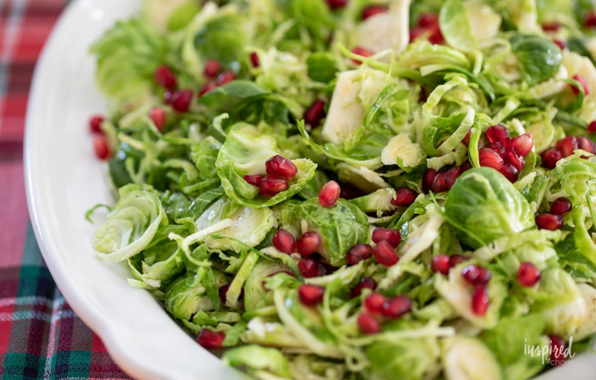pomegranate seeds on Brussels sprouts.