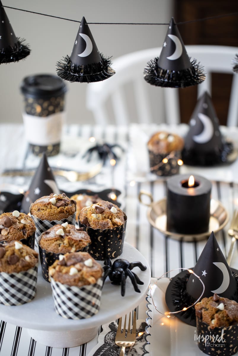halloween decorate on table with muffins.