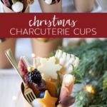 eight christmas charcuterie cups on a plate.