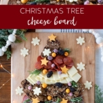 Christmas Cheese Board shared like a tree on a table.