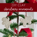 DIY Clay Christmas Ornaments hanging on a tree.