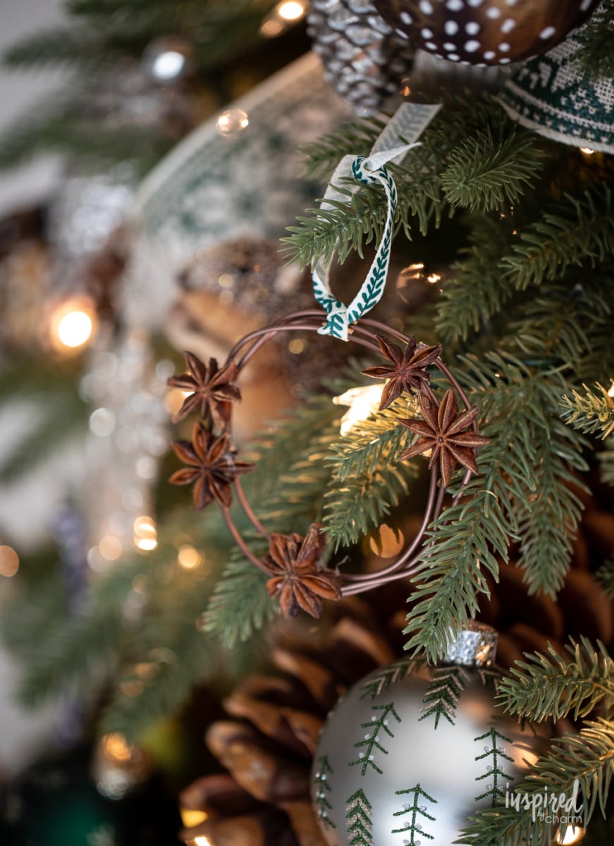 star anise wreath on christmas tree.