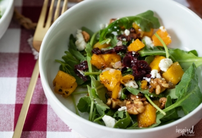 Butternut Squash Fall Salad in a bowl with fork.