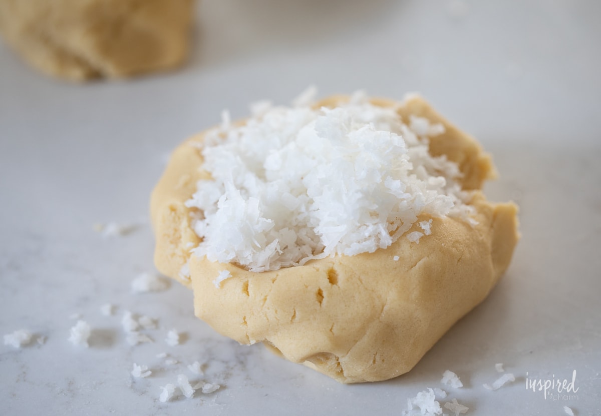 cookie dough with shredded coconut.