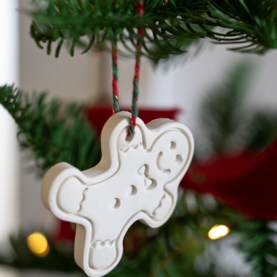 diy clay ornament hanging on a tree.