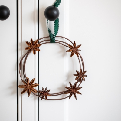 anise wreath on cabinet knob.