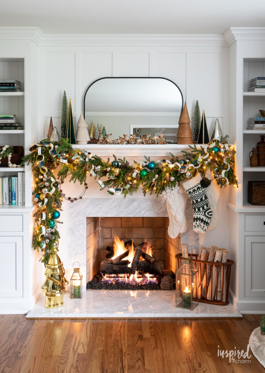 mantel decor for christmas with fireplace surround.