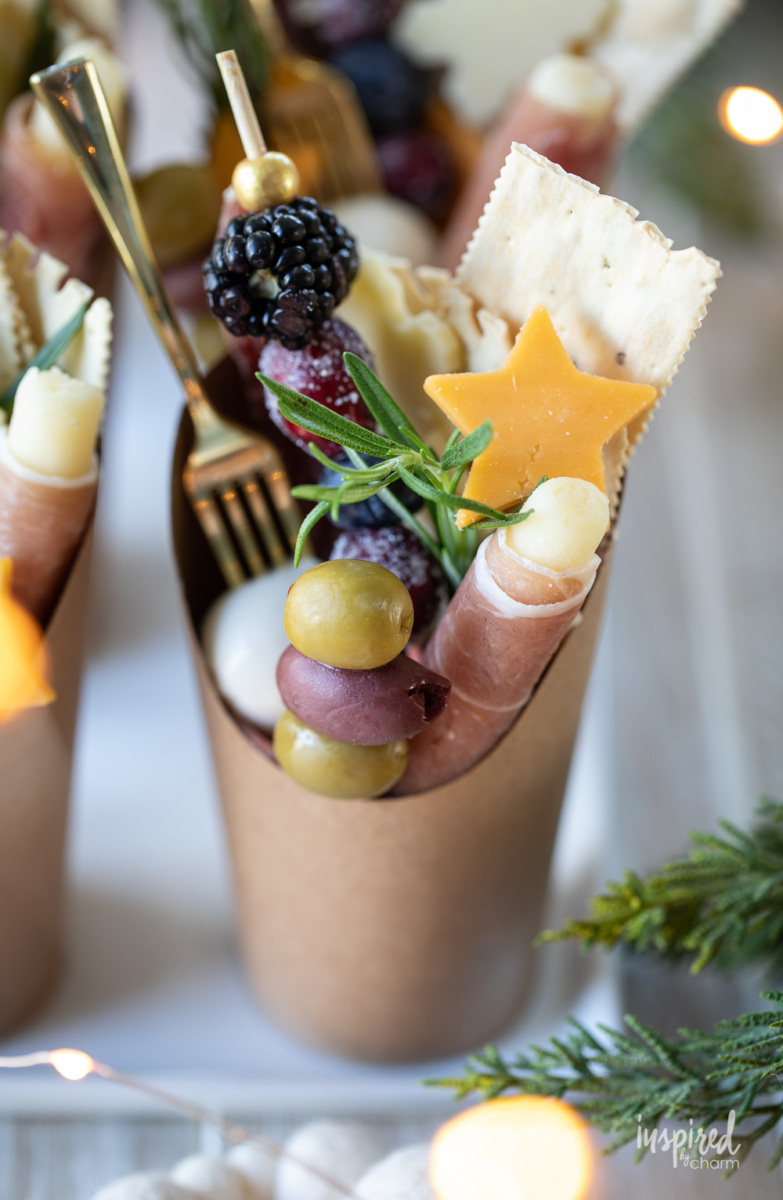 jarcuterie for christmas in paper cup.