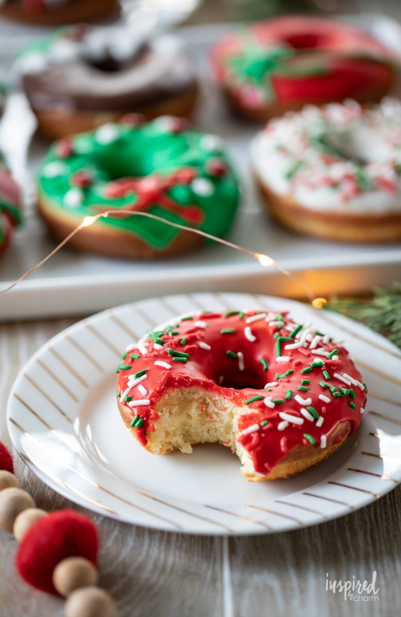christmas donut with a bite out of it. 