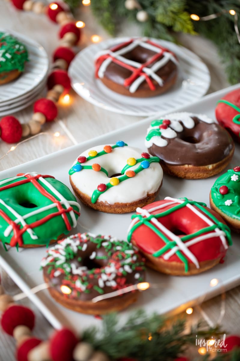 christmas donuts on a platter.