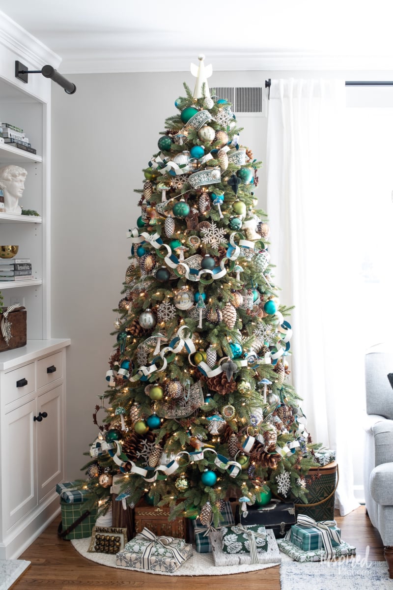 christmas tree with handmade ornaments.