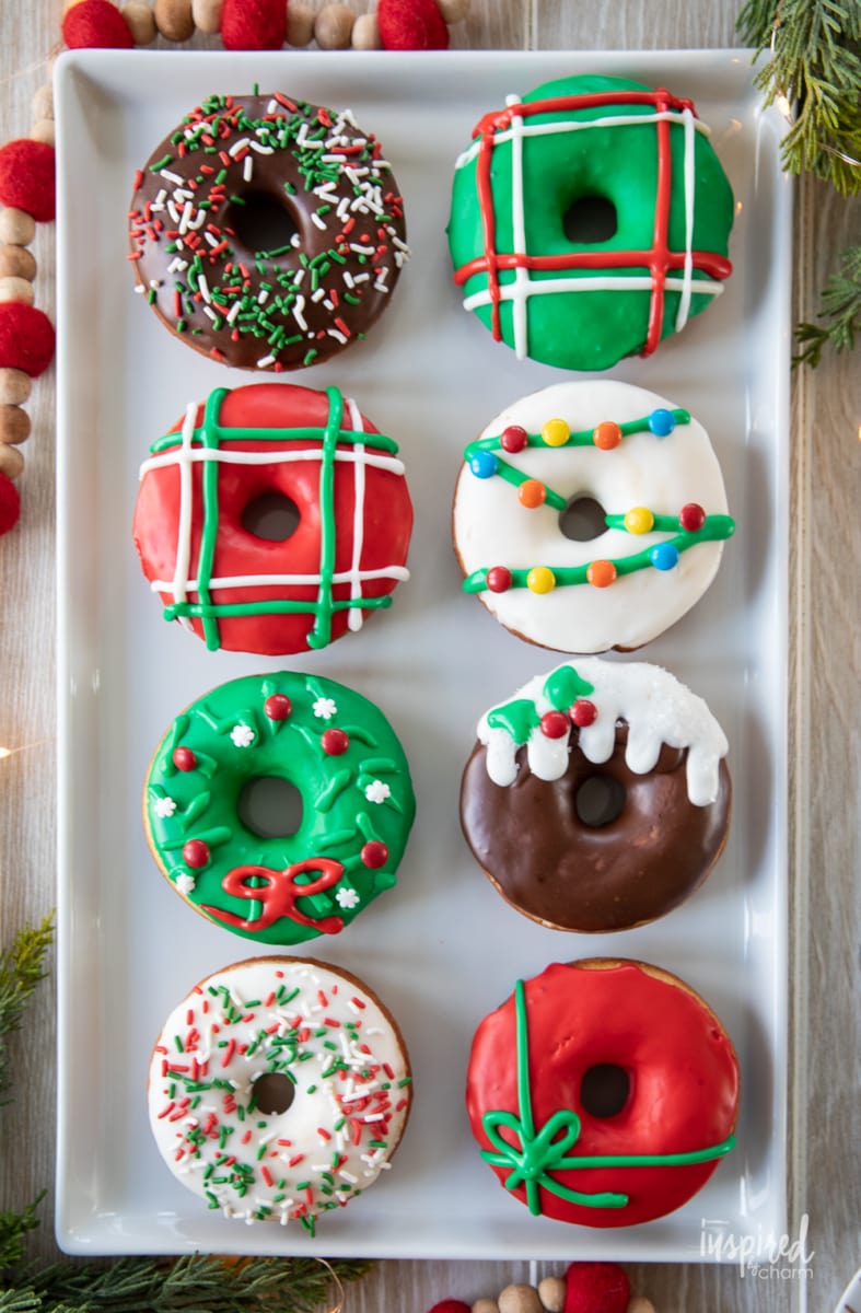 christmas donuts on a platter.